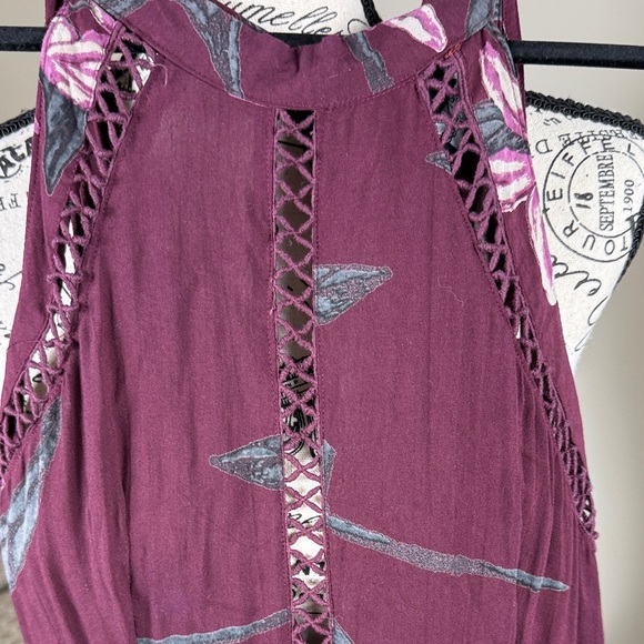 Floral Halter Jumpsuit in Burgundy - Picture 2 of 5